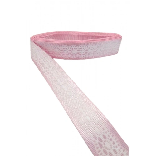 Tafta Dantel Görünümlü Kurdele Pembe 25 Mm 1 Metre