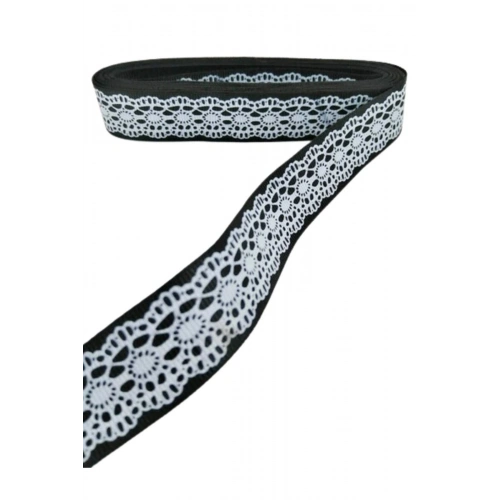 Tafta Dantel Görünümlü Kurdele Siyah 25 Mm 5 Metre