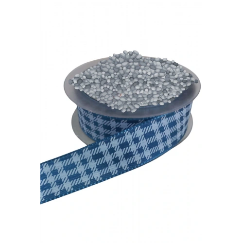 Tafta Ekoseli Kurdele 25 mm İndigo 10 Metre