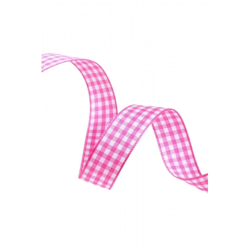 Tafta Ekoseli Kurdele 25 Mm Pembe 5 Metre