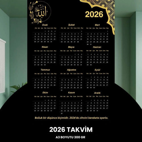 Takvim 2026 Premium A3 300 Gr Dijital Baskı Altın
