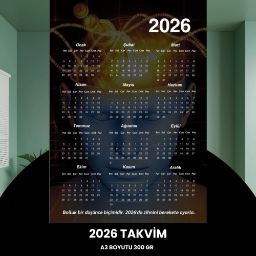 Takvim 2026 Premium A3 300 Gr Dijital Baskı Mistik