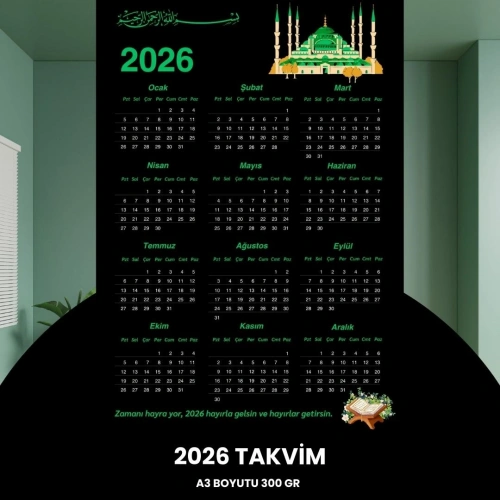 Takvim 2026 Premium A3 300 Gr Dijital Baskı Siyah