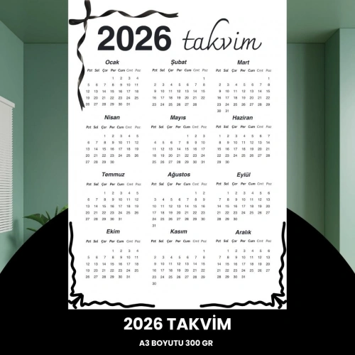 Takvim 2026 Premium A3 300 Gr Dijital Baskı Siyah Kurdele