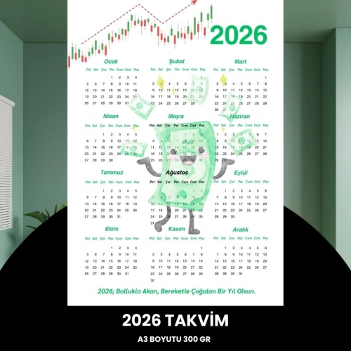 Takvim 2026 Premium A3 300 Gr Dijital Baskı Yeşil Para