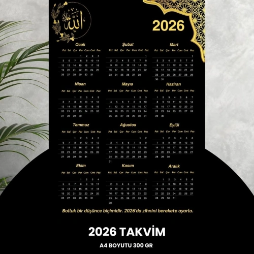 Takvim 2026 Premium A4 300 Gr Dijital Baskı Altın