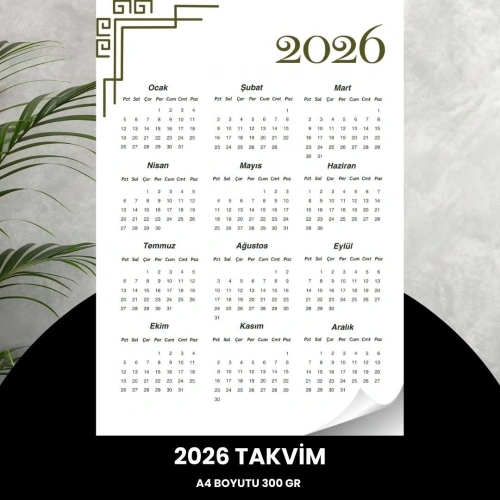 Takvim 2026 Premium A4 300 Gr Dijital Baskı Beyaz