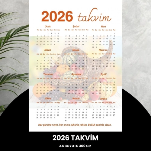 Takvim 2026 Premium A4 300 Gr Dijital Baskı Turuncu