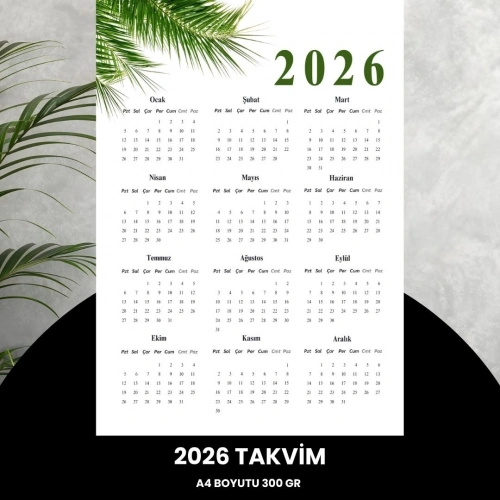 Takvim 2026 Premium A4 300 Gr Dijital Baskı Yeşil Dal