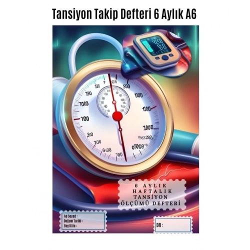 Tansiyon Ölçüm Takip Çizelgesi Defteri A Kalite Özel Tasarım 6 Aylık A6 Boyut