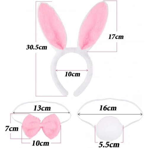Tavşan Kostüm Seti Taç Papyon Kuyruk Pembe Renk (5365)