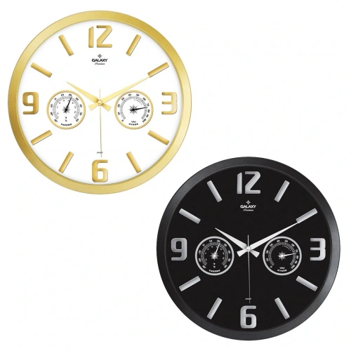 TERMOMETRELİ ISI - NEM ÖLÇER KABARTMA RAKAMLI DUVAR SAATİ ÇAP: 38 CM (5365)