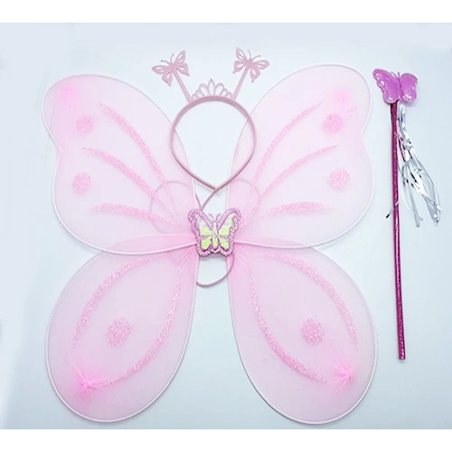 Toz Pembe Renk Kelebek Kanadı Tacı ve Sopası 50x37 cm (5365)