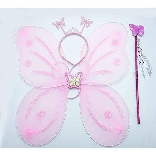 Toz Pembe Renk Kelebek Kanadı Tacı ve Sopası 50x37 cm (5365)