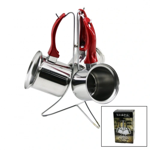 TREND  3LÜ SET   NO-3-4-5  ÇELİK CEZVE  METAL STANDLI   RENKLİ PLASTİK KULPLU (5365)