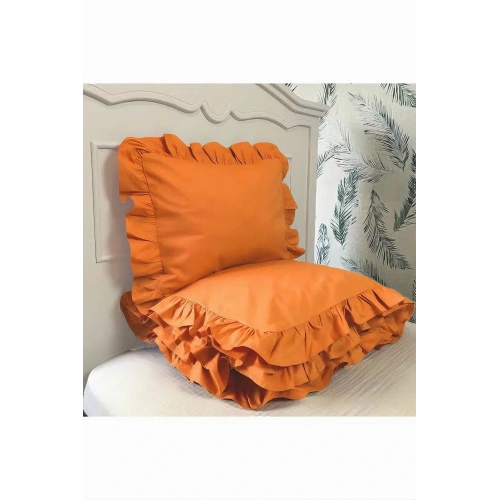 Turuncu fırfırlı çift kişilik nevresim takımı