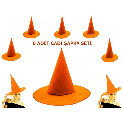 Orange Felt Witch Hat 6 Pieces