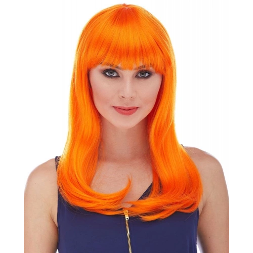 Turuncu Renk Uzun Düz Parti Peruğu (5365)