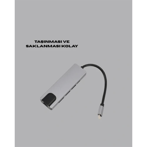 Type-c Hdmı Ethernet Adaptör 8-in-1 Alüminyum Gövde