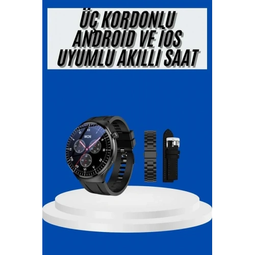 Üç Kordonlu Akıllı Saat İos Android Uyumlu Amoled Ekran