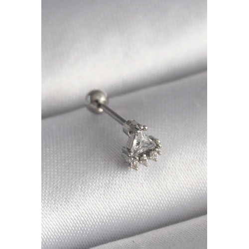 Üçgen Zirkon Taşlı Çelik Tragus Piercing 6mm