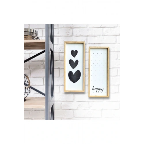 Üçlü Kalp Ve Benekli Happy Ahşap Çerçeve Çocuk Odası 50 x 110