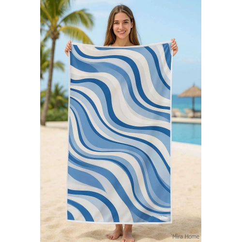 Unisex Desenli Baskılı Deniz Plaj Havlusu Dalga Desen 70x140 Cm