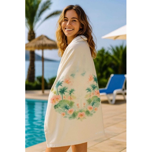 Unisex Desenli Baskılı Deniz Plaj Havlusu Palmiye 70x140 Cm