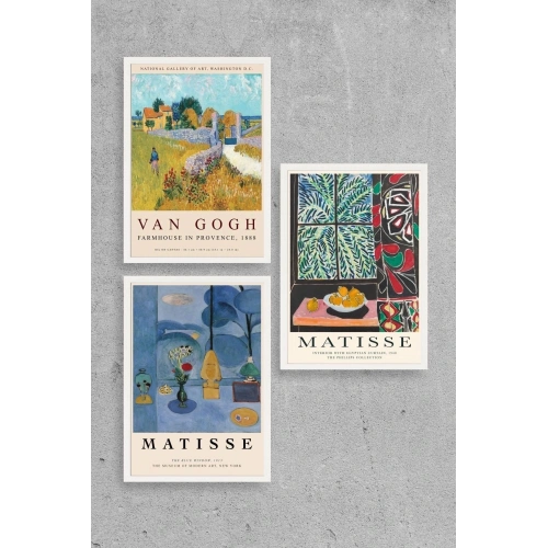 Ünlü Tablolar Üçlü Ahşap Çerçeveli Tablo 23 x 30