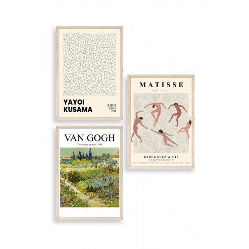 Ünlü Tablolar Üçlü Ahşap Çerçeveli Tablo 23 x 30