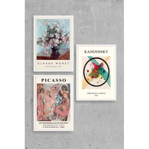 Ünlü Tablolar Üçlü Ahşap Çerçeveli Tablo 30 x 40