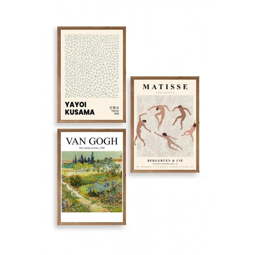 Ünlü Tablolar Üçlü Ahşap Çerçeveli Tablo 30 x 40