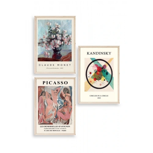 Ünlü Tablolar Üçlü Ahşap Çerçeveli Tablo 30 x 40