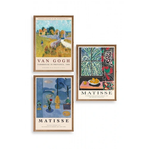 Ünlü Tablolar Üçlü Ahşap Çerçeveli Tablo 30 x 40