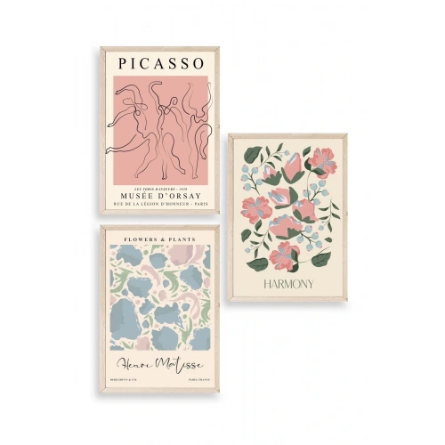 Ünlü Tablolar Üçlü Ahşap Çerçeveli Tablo 30 x 40