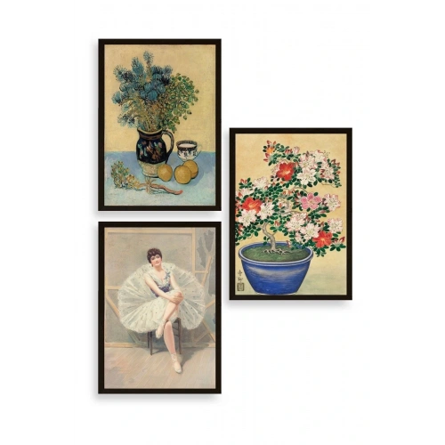 Ünlü Tablolar Üçlü Ahşap Çerçeveli Tablo 40 x 60