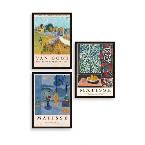 Ünlü Tablolar Üçlü Ahşap Çerçeveli Tablo 40 x 60