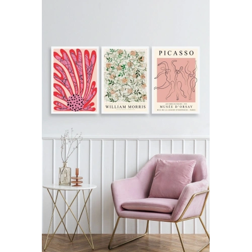 Ünlü Tablolar Üçlü Ahşap Çerçeveli Tablo 50 x 70