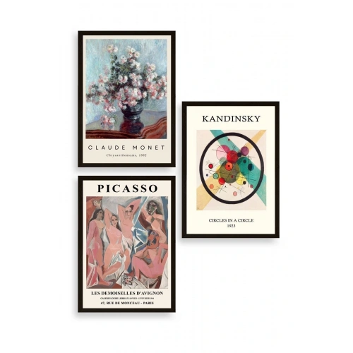 Ünlü Tablolar Üçlü Ahşap Çerçeveli Tablo 50 x 70