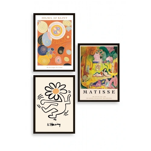 Ünlü Tablolar Üçlü Ahşap Çerçeveli Tablo 50 x 70