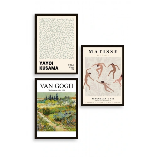 Ünlü Tablolar Üçlü Ahşap Çerçeveli Tablo 50 x 70