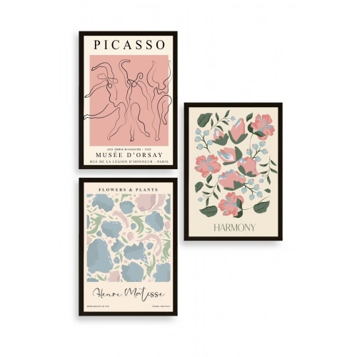 Ünlü Tablolar Üçlü Ahşap Çerçeveli Tablo 50 x 70