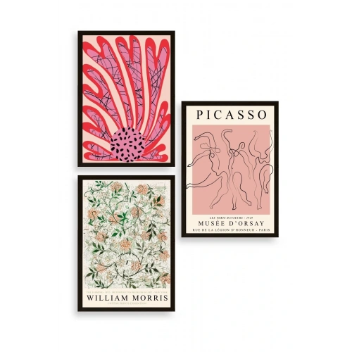 Ünlü Tablolar Üçlü Ahşap Çerçeveli Tablo 50 x 70