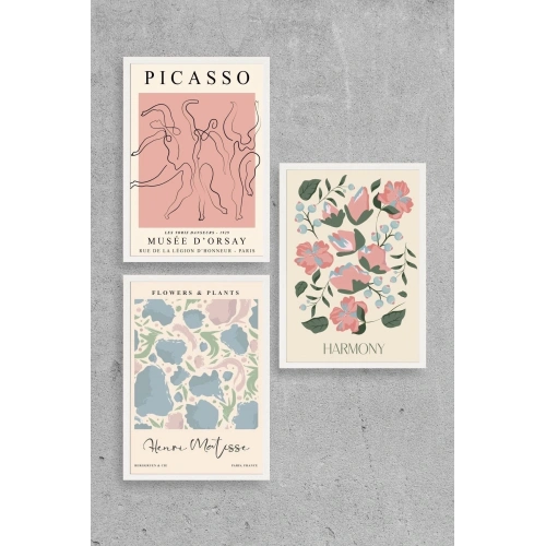 Ünlü Tablolar Üçlü Ahşap Çerçeveli Tablo 50 x 70