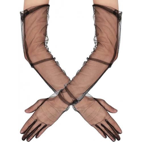 Uzun Boy Likralı Siyah Renk Yetişkin Mega Tül Eldiven 53 cm (5365)