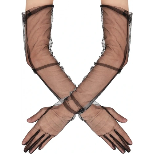 Uzun Boy Likralı Siyah Yetişkin Mega Tül Eldiven