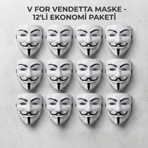 V for Vendetta Maskesi - 12li Paket - Plastik
