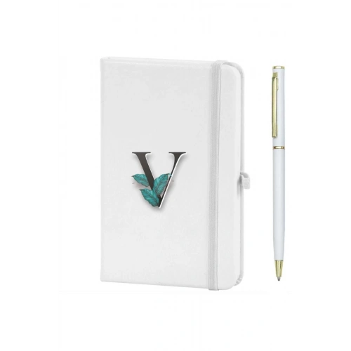V Harfi Çiçek Baskılı Defter