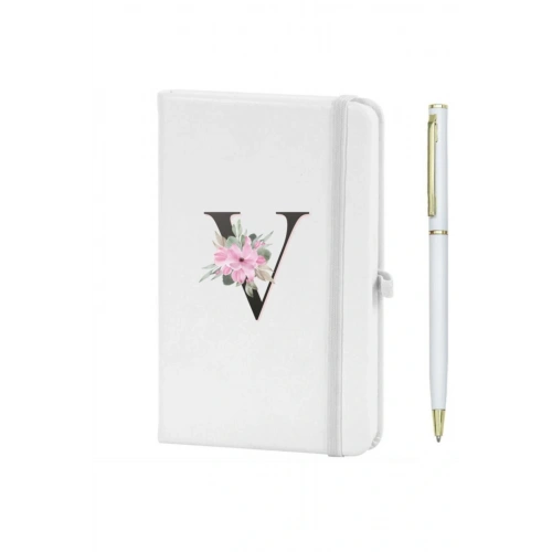 V Harfi Çiçek Desen Baskılı Defter