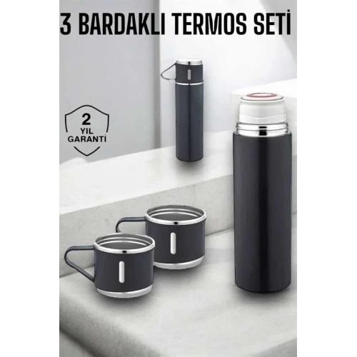Vakumlu Paslanmaz Çelik 3lü Termos Seti 500 Ml Isı Koruma
